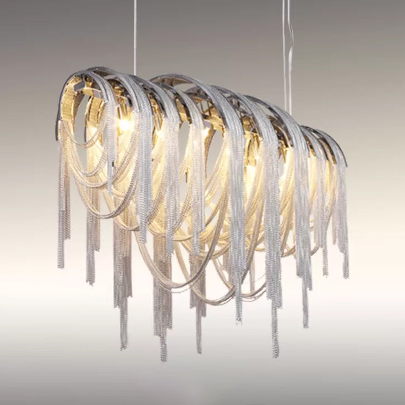 Contemporary Led Chainmail Chandelier: Aluminum Suspension Pendant Light For Living Room