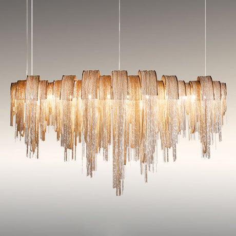 Contemporary Led Chainmail Chandelier: Aluminum Suspension Pendant Light For Living Room