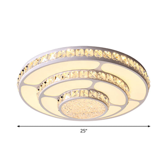 Modern Led Crystal Geometry Ceiling Lamp - White Flush Mount Light With 3 - Tier Design