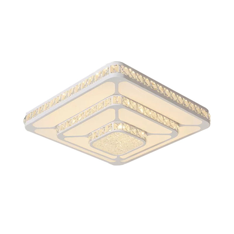 Modern Led Crystal Geometry Ceiling Lamp - White Flush Mount Light With 3 - Tier Design
