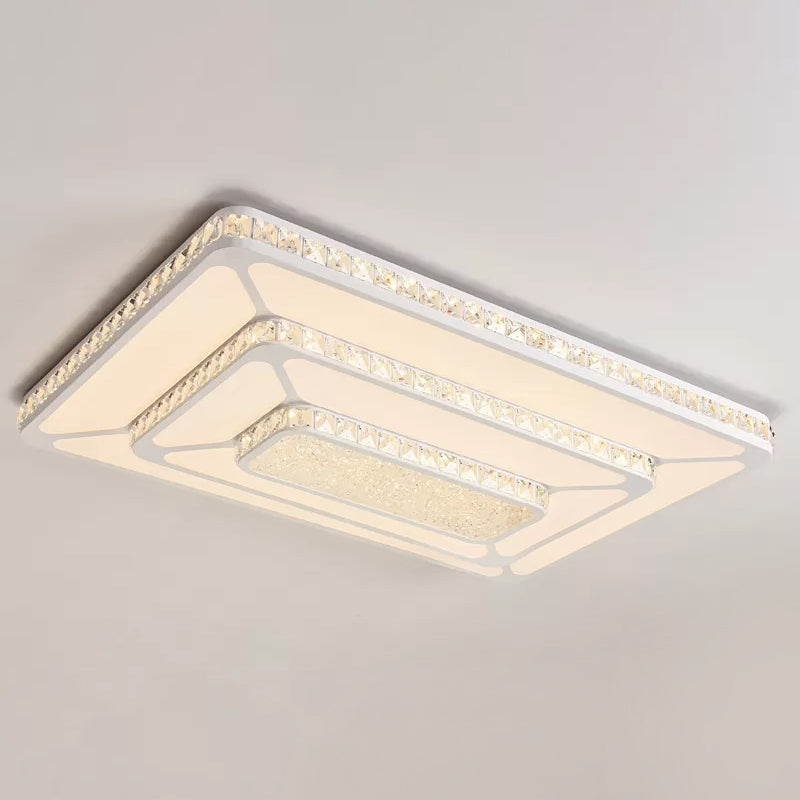 Modern Led Crystal Geometry Ceiling Lamp - White Flush Mount Light With 3 - Tier Design