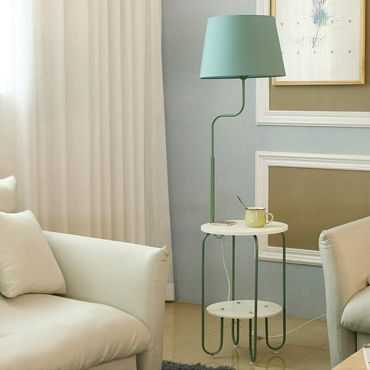 Modernist Drum Standing Fabric Floor Light With Tray - 1 Living Room Lighting Green / B