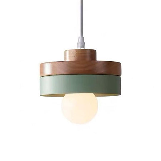 Contemporary Wood Geometry Hanging Ceiling Light - 1-Light Metallic Suspension For Dining Room Green