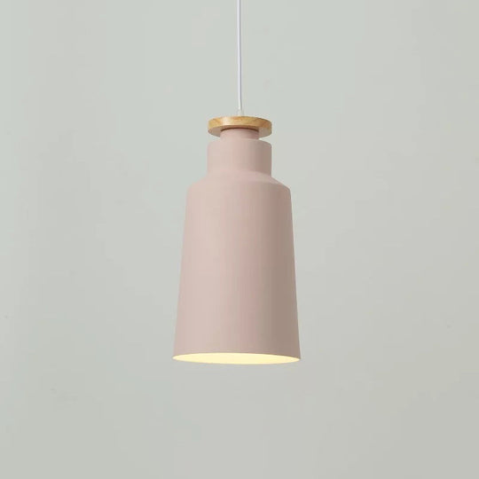 Sleek 1-Light Modernist Drop Lamp With Barrel Wood Suspension And Metal Shade Pink / C