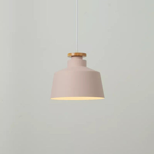 Sleek 1-Light Modernist Drop Lamp With Barrel Wood Suspension And Metal Shade Pink / B