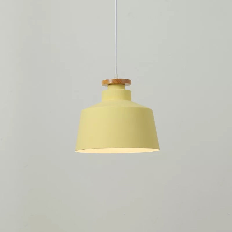 Sleek 1-Light Modernist Drop Lamp With Barrel Wood Suspension And Metal Shade Yellow / B