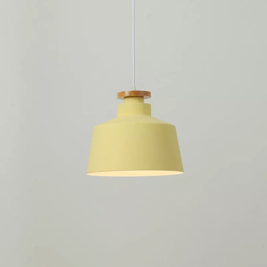 Sleek 1-Light Modernist Drop Lamp With Barrel Wood Suspension And Metal Shade Yellow / B