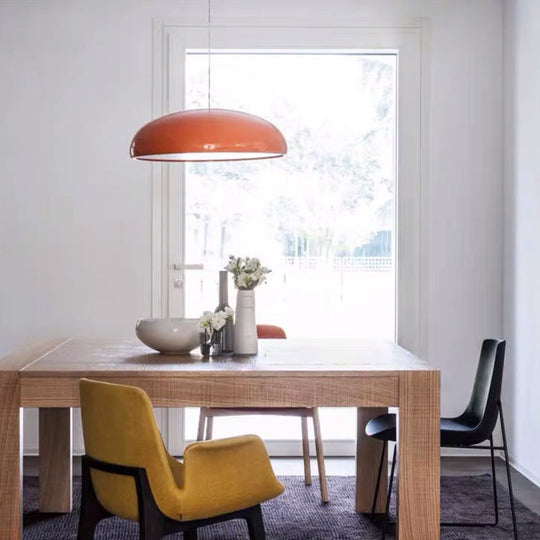 Modern Metal Pendant Light With Bowl Shade - Contemporary 1-Light Suspension For Dining Room Orange