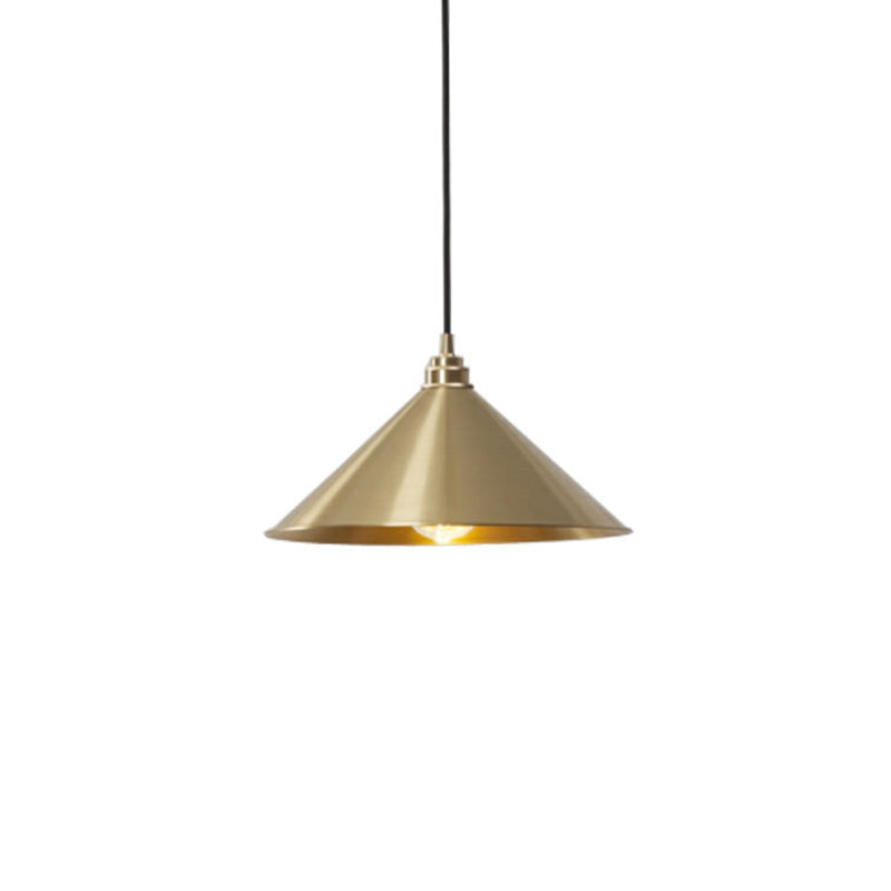 Rustic Metallic Cone Pendant Lamp With Brass Finish - Down Lighting 1 Bulb
