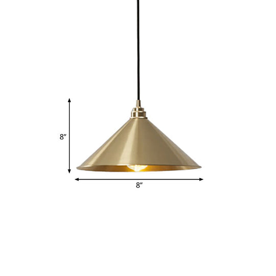 Rustic Metallic Cone Pendant Lamp With Brass Finish - Down Lighting 1 Bulb