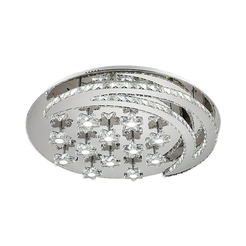Contemporary Chrome Flush Light With Clear Crystal Moon And Star Design - Led Close To Ceiling Lamp