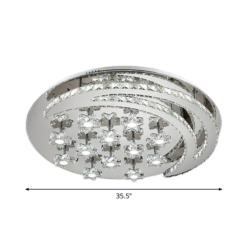 Contemporary Chrome Flush Light With Clear Crystal Moon And Star Design - Led Close To Ceiling Lamp