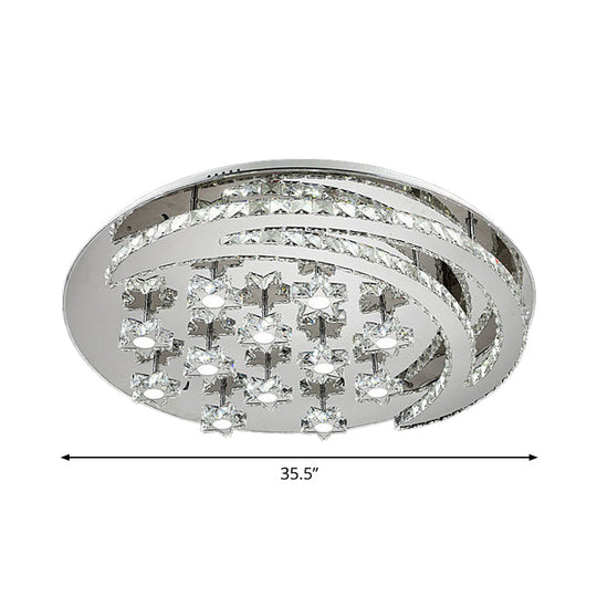 Contemporary Chrome Flush Light With Clear Crystal Moon And Star Design - Led Close To Ceiling Lamp