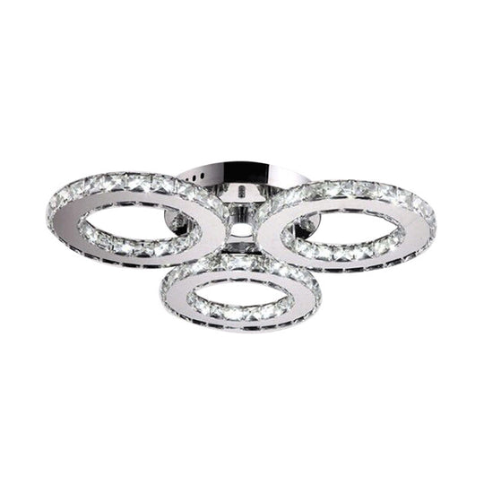 Modern Clear Crystal Led Flush-Mount Ceiling Light In Chrome For Bedrooms