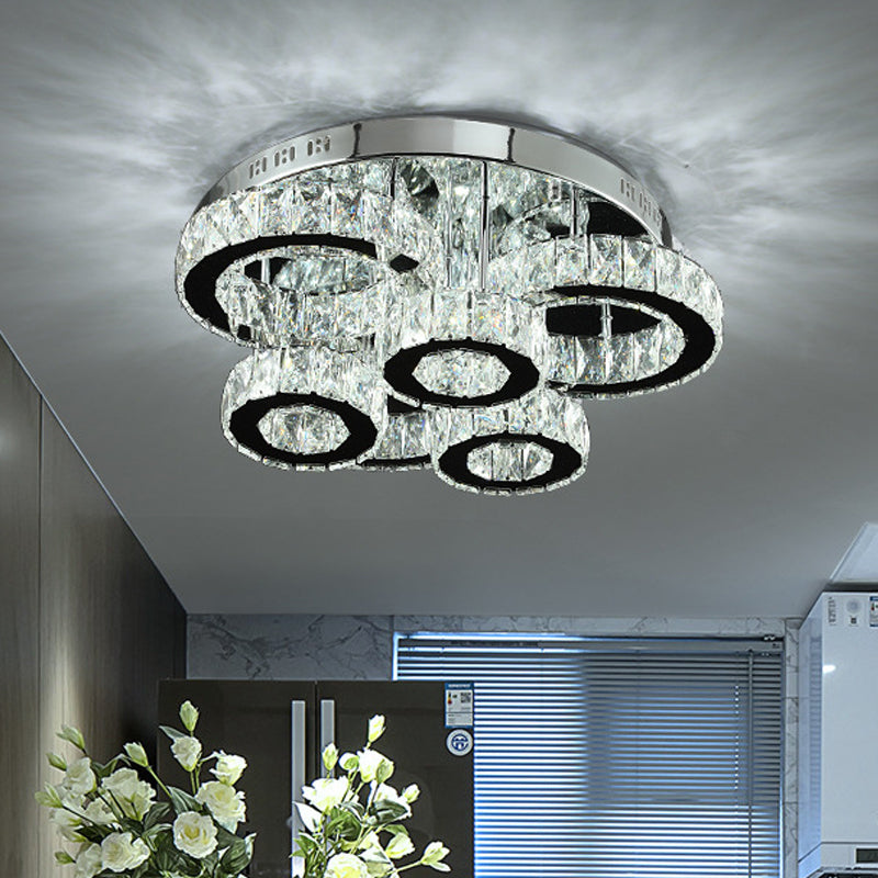 Modern Chrome Crystal Flush Mount Led Lamp For Bedroom Ceiling Clear / Small