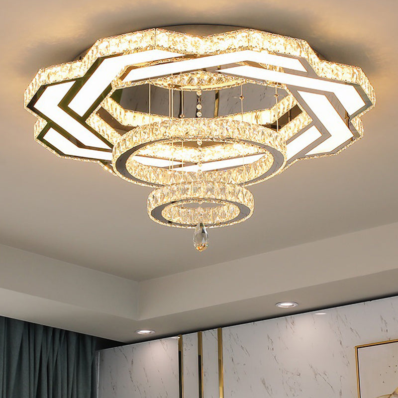 Minimalist Flush Mount Led Crystal Ring Light For Living Room Ceiling Clear / Small Flower