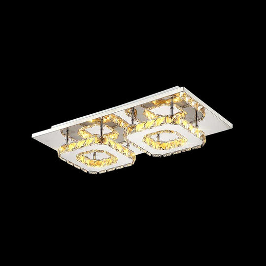 Modern Led Crystal Flush Mount Ceiling Light With Beveled Square Design For Corridor Chrome Finish