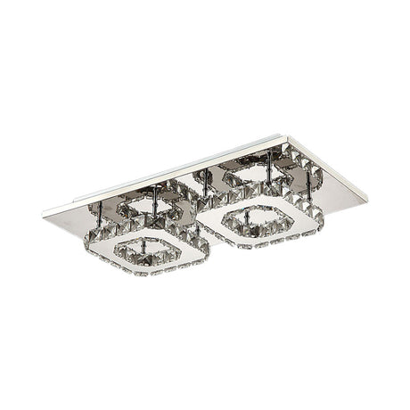 Modern Led Crystal Flush Mount Ceiling Light With Beveled Square Design For Corridor Chrome Finish