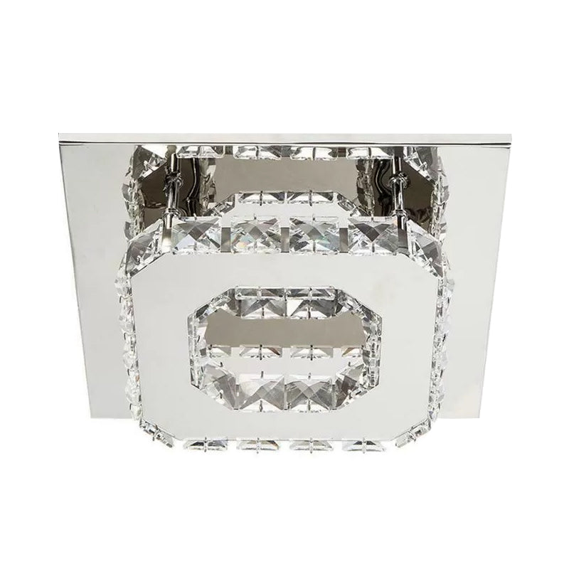Contemporary Led Chrome Square Ceiling Lamp: Clear Crystal Flush Mount Lighting For Porch