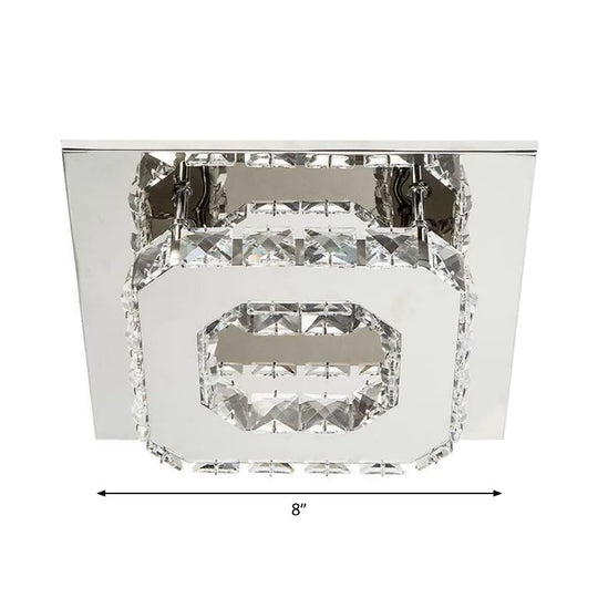 Contemporary Led Chrome Square Ceiling Lamp: Clear Crystal Flush Mount Lighting For Porch