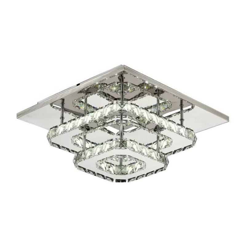 Contemporary Led Chrome Square Ceiling Lamp: Clear Crystal Flush Mount Lighting For Porch