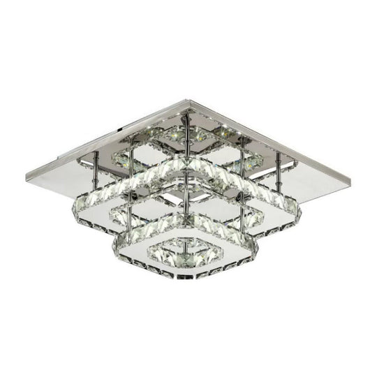 Contemporary Led Chrome Square Ceiling Lamp: Clear Crystal Flush Mount Lighting For Porch