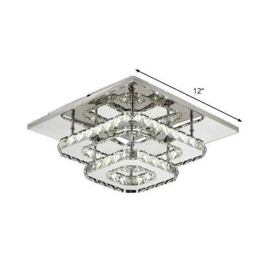 Contemporary Led Chrome Square Ceiling Lamp: Clear Crystal Flush Mount Lighting For Porch