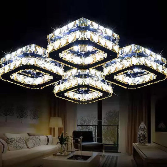 Modern Style Chrome Flush Ceiling Light With Faceted Crystal - Block Flushmount Lighting