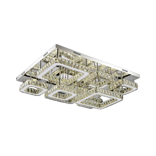 Chrome Square Flushmount Crystal Led Ceiling Light For Living Room - Simplicity And Elegance