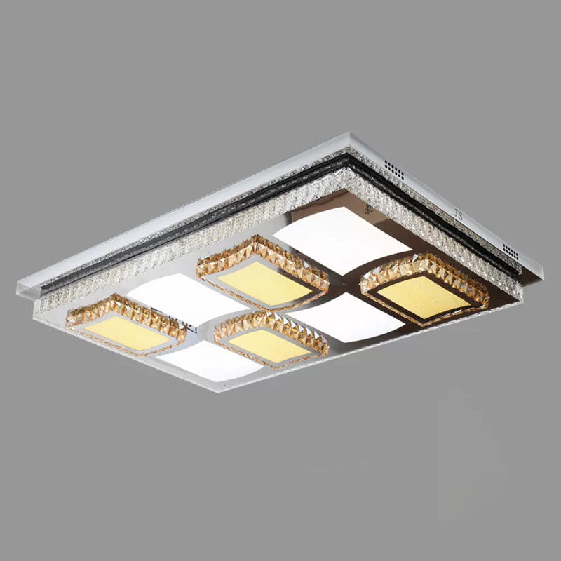 Clear Crystal Led Flush Mount Ceiling Light For Simple Living Room With Block Design