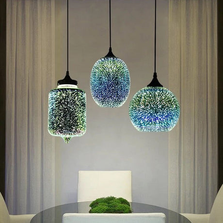 Modern Geometry Glass Pendant Lamp 3D Firework Design 1-Bulb Hanging Light Fixture For Dining Room