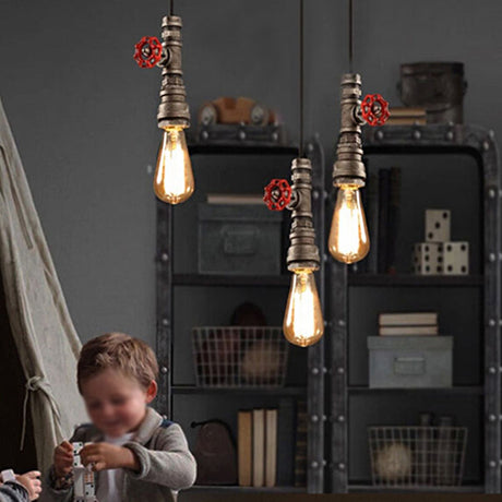 Rustic Single-Light Pendant Lamp With Vintage Exposed Bulb And Decorative Valve For Bedroom