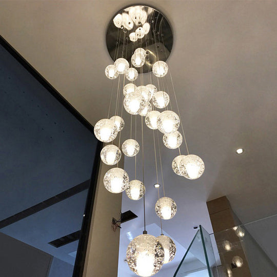 Modern Crystal Chrome Multi Pendant Ceiling Lamp For Stairs - Global Suspension 26 / Clear