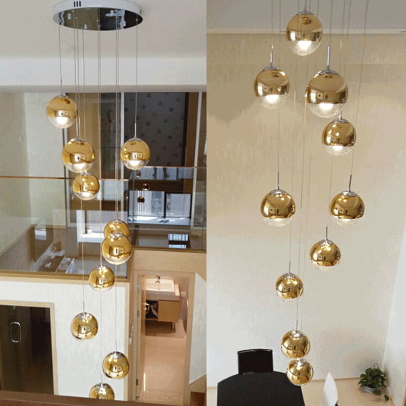 Nordic Aluminum Globe Pendant Light With Clear Glass Bottom In Gold - Perfect For Stairs And