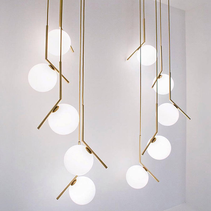 Sleek Opal Glass Pendant Lamp With Multi Light Spheres - Minimalist Design Perfect For Living Rooms