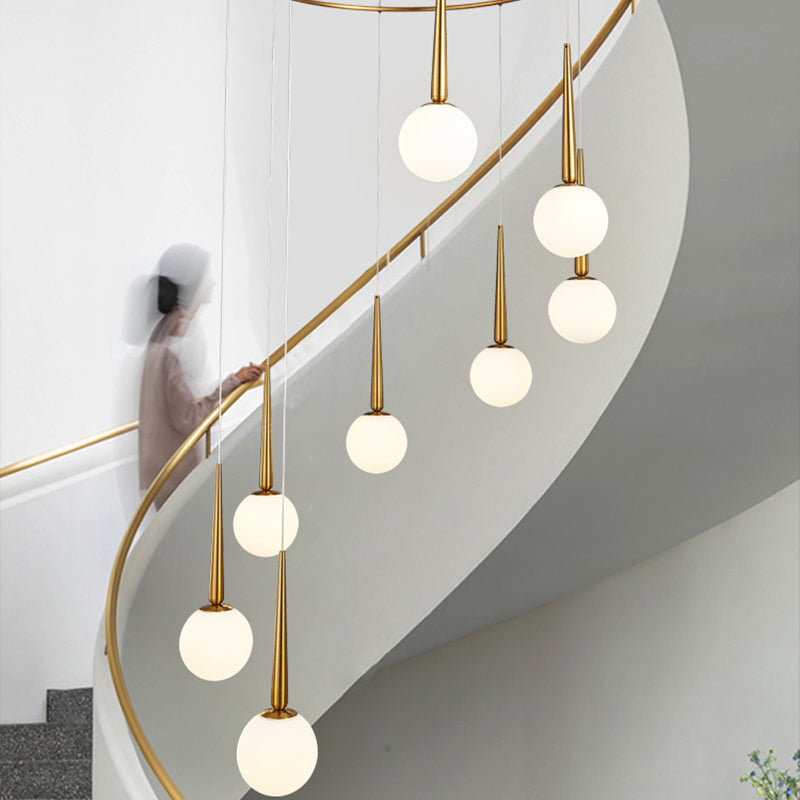 Modern Milky Glass Ball Cluster Pendant Light With Metal Ring Top 8 / Gold