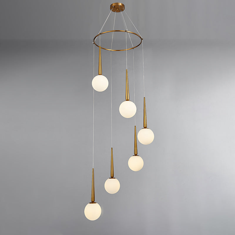 Modern Milky Glass Ball Cluster Pendant Light With Metal Ring Top 6 / Gold