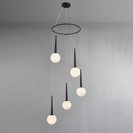 Modern Milky Glass Ball Cluster Pendant Light With Metal Ring Top 5 / Black