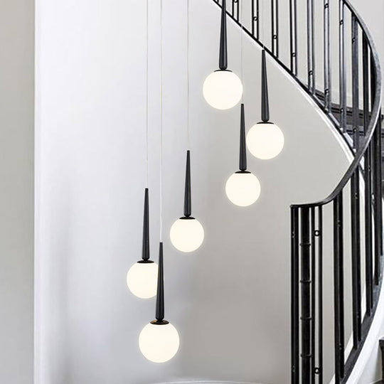 Modern Milky Glass Ball Pendant Light Fixture With Metal Ring Top