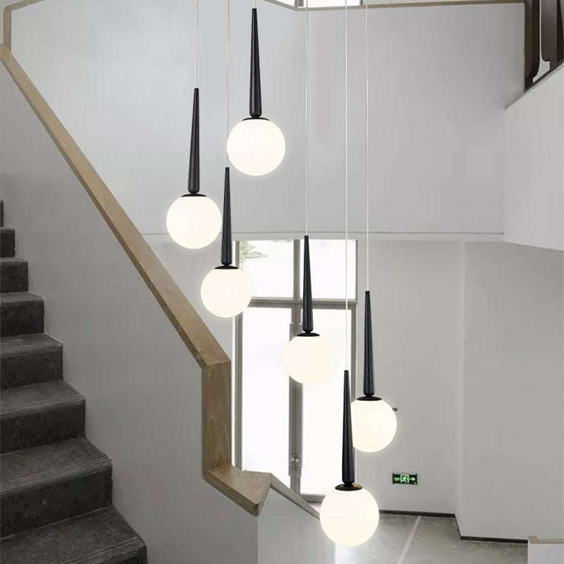 Modern Milky Glass Ball Pendant Light Fixture With Metal Ring Top