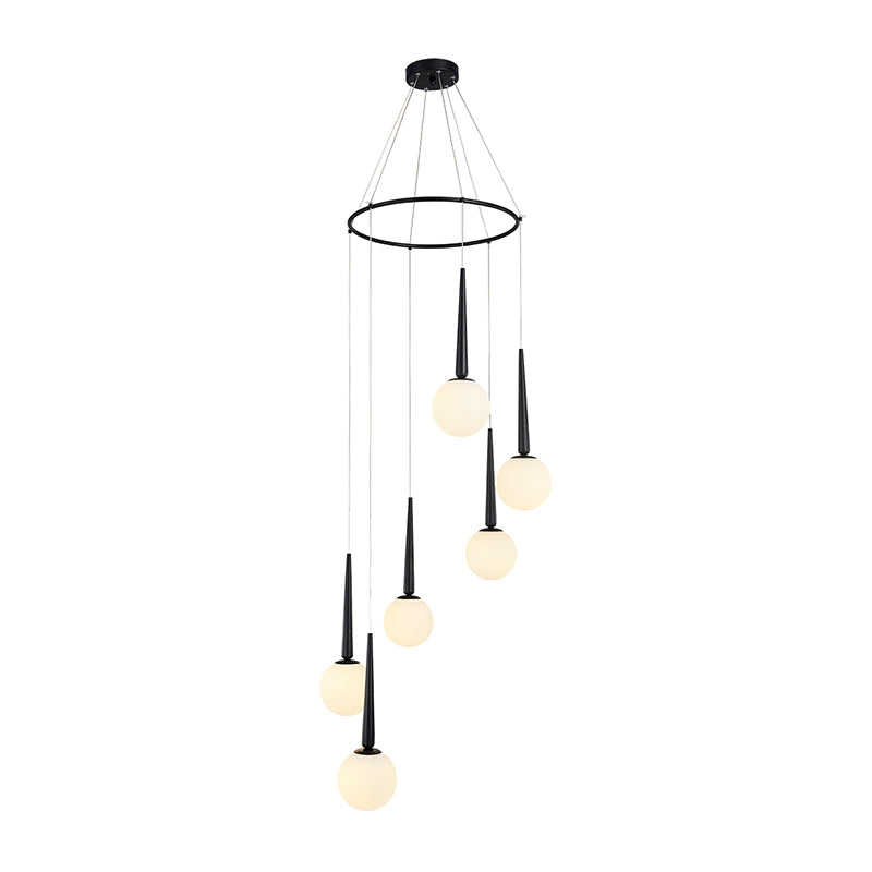 Modern Milky Glass Ball Pendant Light Fixture With Metal Ring Top