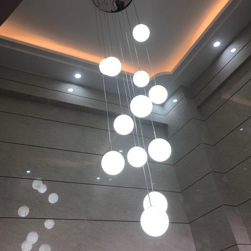 Contemporary Opal Glass Pendant Ceiling Light In Silver For Sphere Living Room 12 /