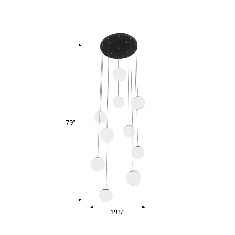 Modernist Cream Glass Ball Pendant Light With 10 Black Suspension Lamps - Perfect For Living Room