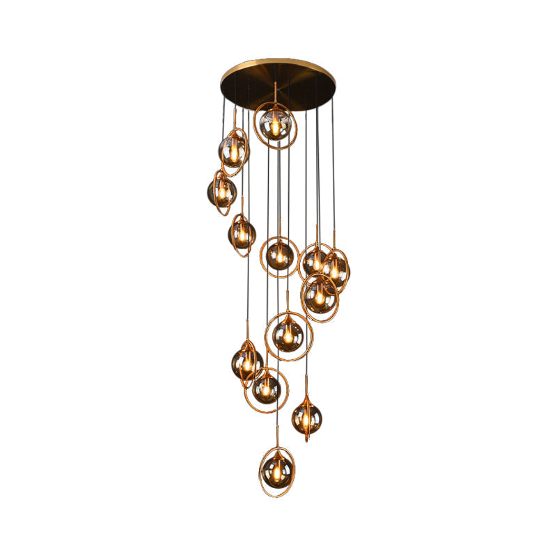 Modernist 13-Head Cluster Pendant Light - Black Spherical Hanging Lamp Kit With Glass Shade 13 /