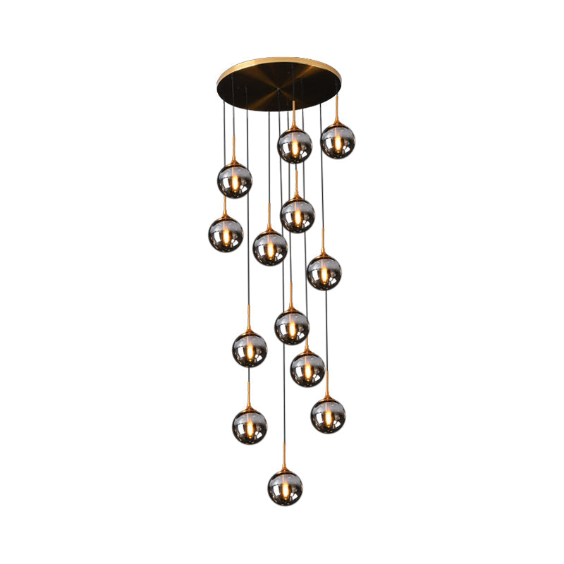Modernist 13-Head Cluster Pendant Light - Black Spherical Hanging Lamp Kit With Glass Shade 13 /