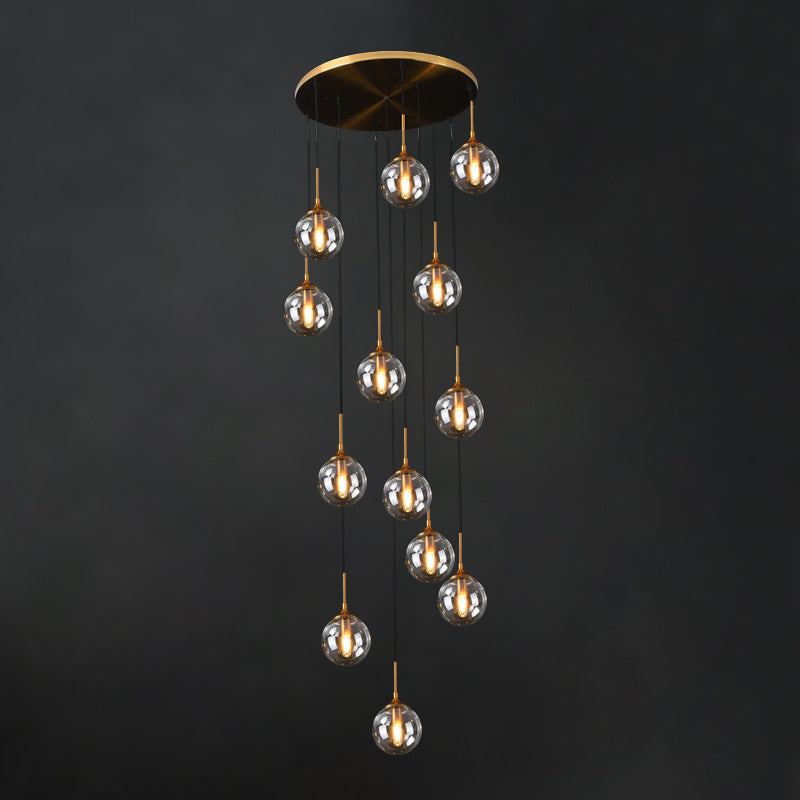 Modernist 13-Head Cluster Pendant Light - Black Spherical Hanging Lamp Kit With Glass Shade