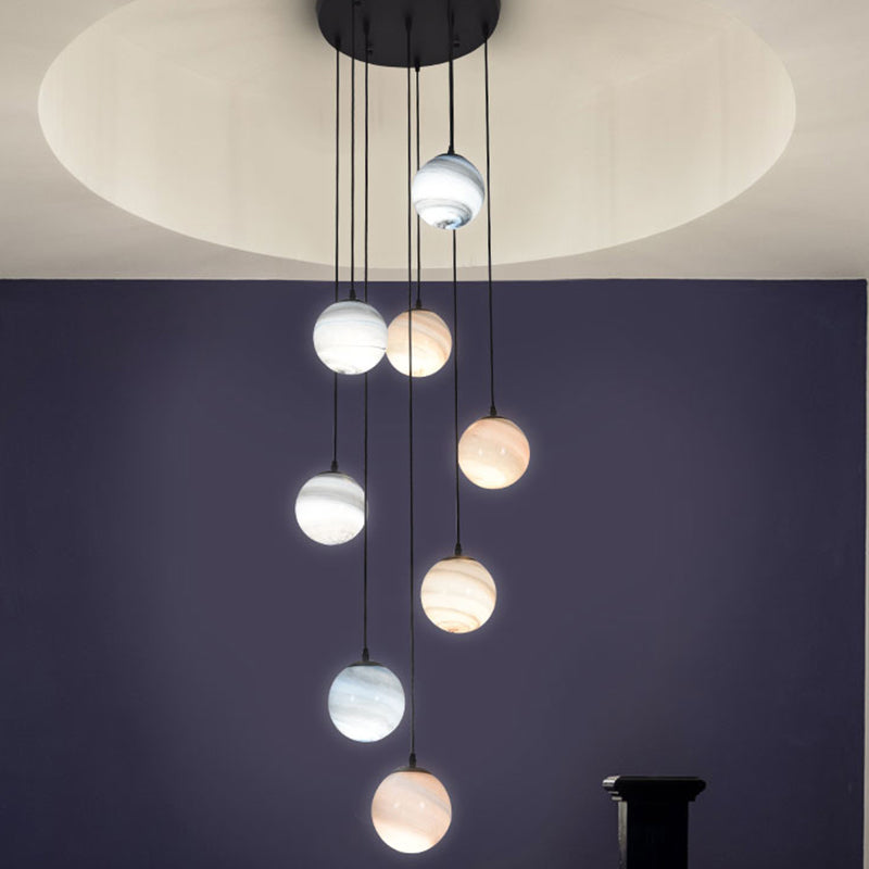 Modern Textured Glass Multi-Light Pendant For Stairs - Black Suspension Lighting Fixture 8 /