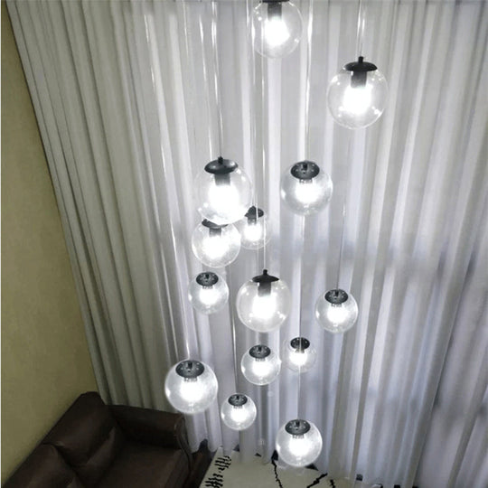 Cognac Glass Globe Pendant Light With 10-Lights For Stairs Or Ceiling