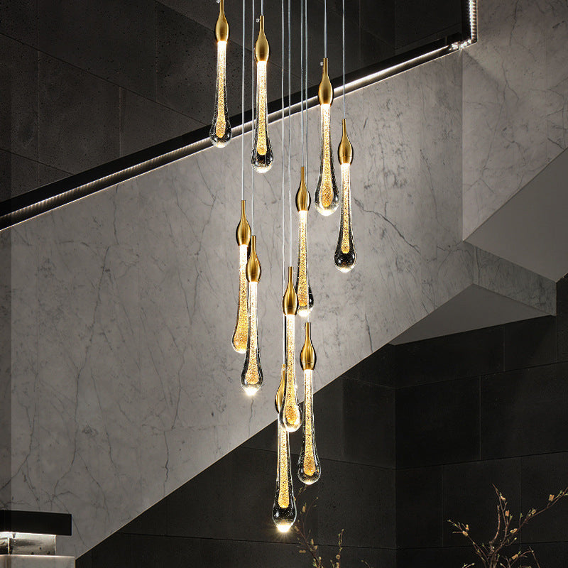 Gold Droplet Stairs Pendant Light With Water Glass: Modernist Hanging Lamp Kit