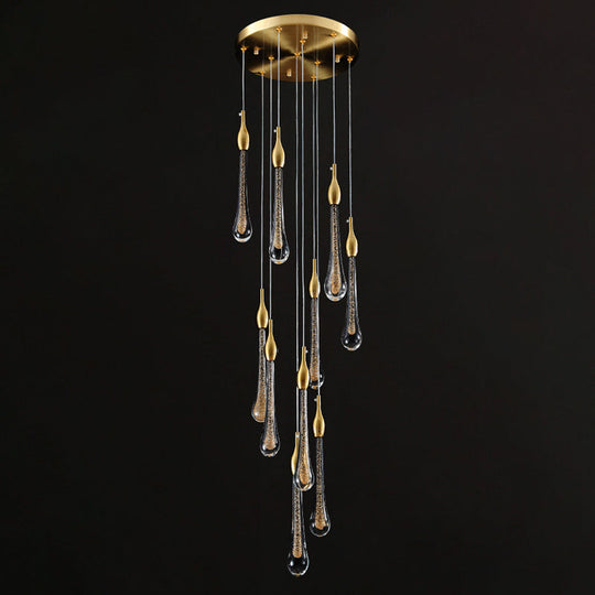 Gold Droplet Stairs Pendant Light With Water Glass: Modernist Hanging Lamp Kit